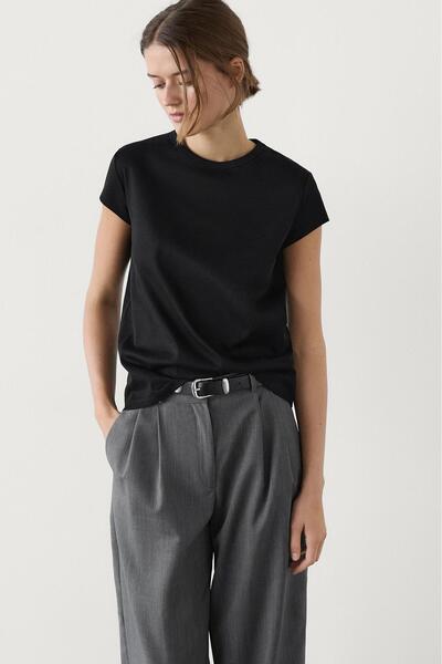 Massimo Dutti %100 merserize pamuklu kısa kollu t-shirt