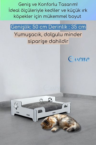 Evene مخلب قطة كبير باللون الأبيض - سرير خشبي مزخرف