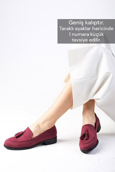 Mio Gusto Iris Burgundy Color Suede Women's Oxford Daily Flat Shoes