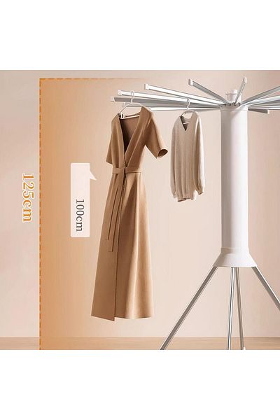 raf Vertical Clothes Dryer - Foldable 16 Rods, 24 Clips, Metal, 125cm, 360 Rotation, Any Space