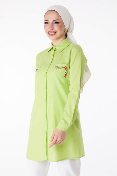 TOFİSA Λεπτομερές κέντημα τσέπης Tunik Oil Green - 13170