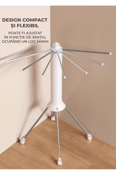 raf Vertical Clothes Dryer - Foldable 16 Rods, 24 Clips, Metal, 125cm, 360 Rotation, Any Space