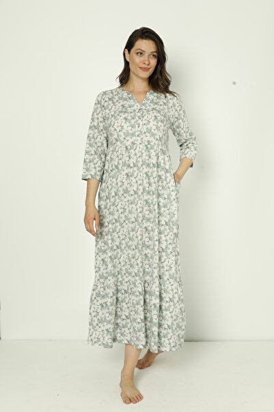 ROMEO LİFE Kadın Pamuklu Kumaş Desenli Uzun Elbise 7715