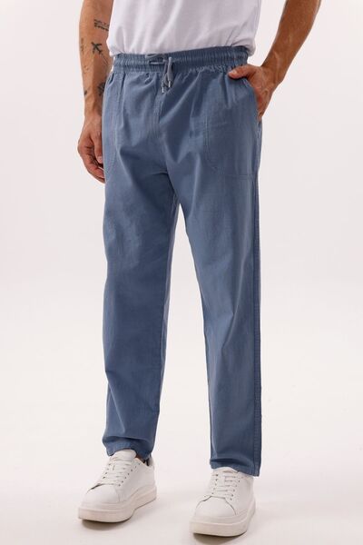 freemen Erkek Mavi Keten Bol Kesim Pantolon - Geniş Beden Aralığı-