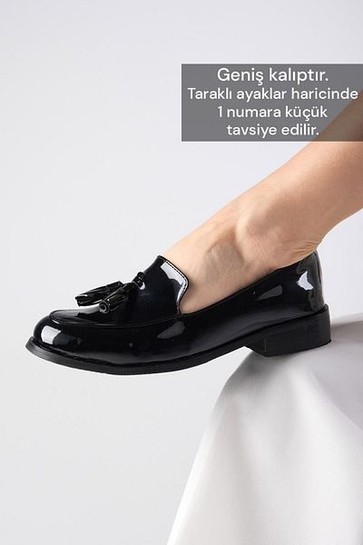 Mio Gusto Iris Black Color Patent Leather Women's Oxford Daily Flat Shoes