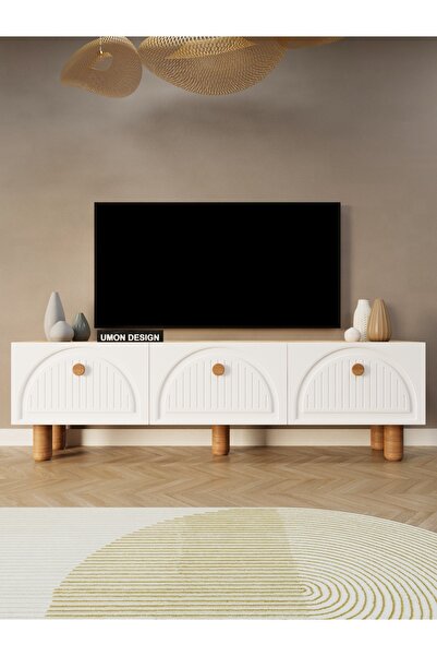 umondesign Bohem Tv Ünitesi 150 cm Üç Kapaklı MDF Kapak Raflı Ayaklı TV Sehpası