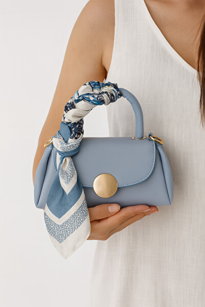 MODA Fular Hediyeli Çapraz Askılı Mavi Mini El Ve Omuz Kadın Çantası