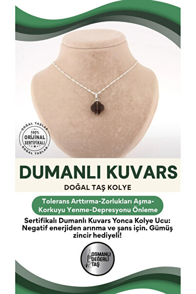 OSMANLI DEĞERLİ TAŞ Sertifikalı Dumanlı Kuvars Yonca Doğal Taş Kolye Ucu (GÜM...