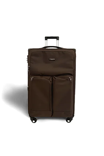 Rorik Troler textil, 106 L, L 82x47x30 cm, valiză antifurt cu fermoar combinat, roți 360°, maro