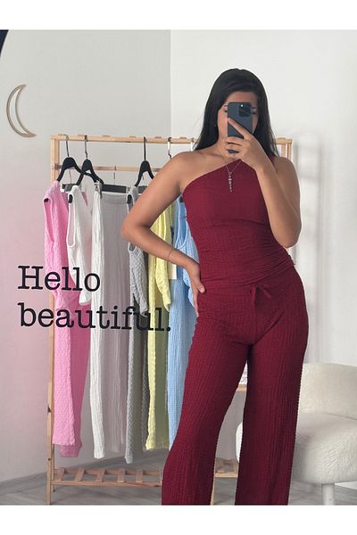 badibadii Seersucker Fabric One Shoulder Gray Suit