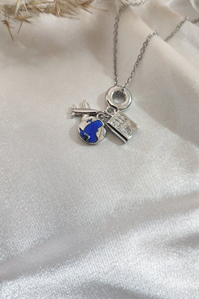 Lynare قلادة فضية اللون من الفولاذ المقاوم للصدأ مع سحر طائرة السفر ونموذج ال...