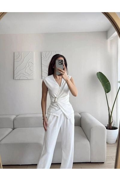 Butik Beyza Buckle Blouse Pants Set