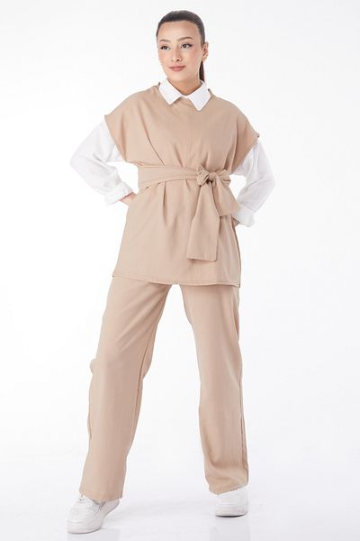 TOFİSA Short Sleeve Double Suit Beige - 13133