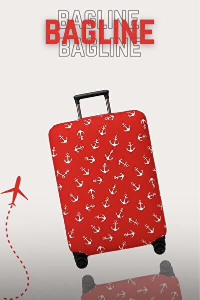 Bagline Lycra Stretch Fabric Red Anchor Printed Ανθεκτική θήκη βαλίτσας και β...