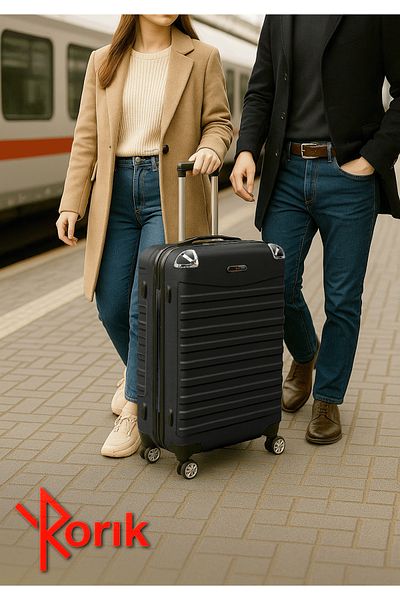 Rorik Cărucior din policarbonat, 35 L, S 55x35x20 cm, roți duble 360°, valiză cu mâner telescopic, Negru