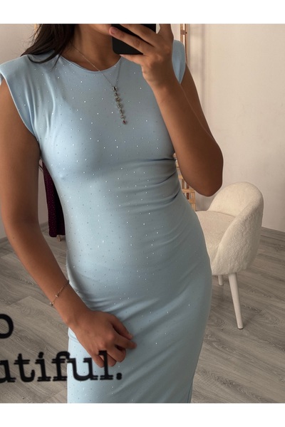 badibadii Zero Sleeve Padded Stone Crepe Dress