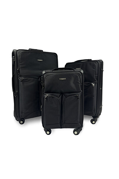 Rorik Set De 3 Trolere Textile, S 55x35x23 Cm, M 70x40x28 Cm, L 82x47x30 Cm, Roți 360°, Negru