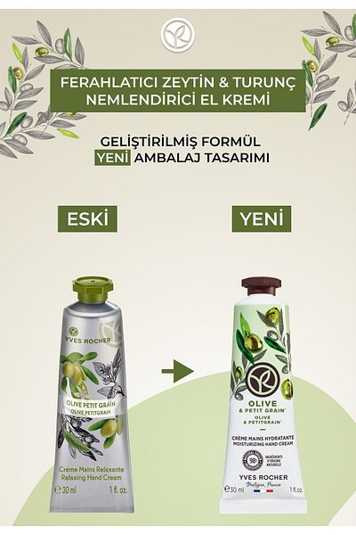 Yves Rocher Hand Cream - Moisturizing Nourishing Refreshing Olive Orange - Vegan-30Ml