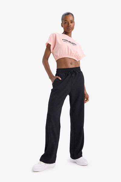 DeFacto Tricou cu mânecă scurtă DeFactoFit Cropped Fit Crew Neck imprimat pentru sport D9035AX25SP