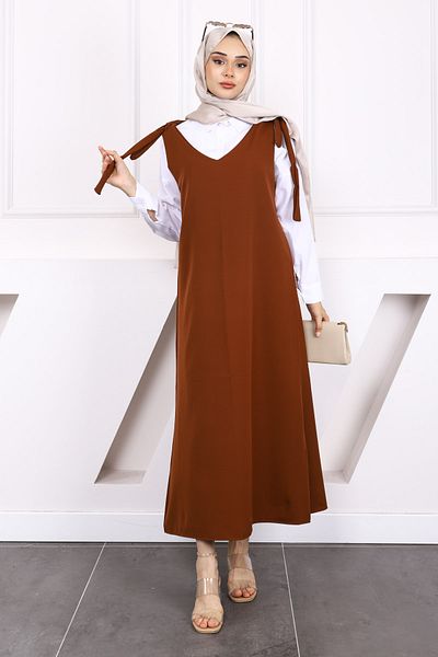 İmajButik Кафяв жилет с вързани рамене