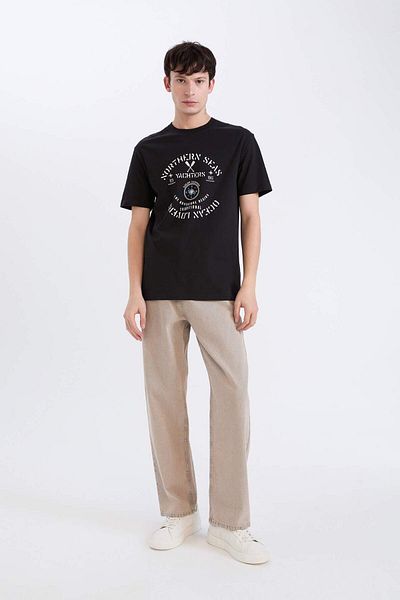 DeFacto 100% Cotton Regular Fit Crew Neck Printed Short Sleeve T-Shirt E1329Ax25Sp