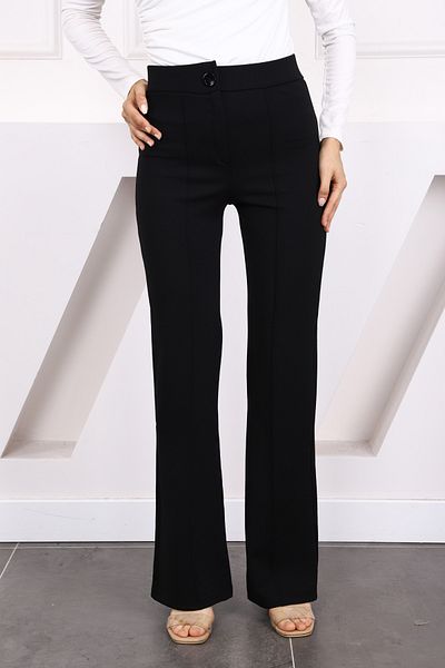 İmajButik Μαύρο Παντελόνι Ισπανικό Παντελόνι με Λυκρά