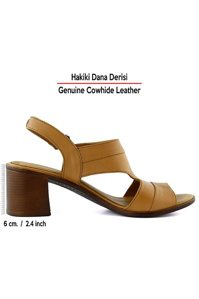 Erkan Saçmacı Kanne Taba Sandale confortabile de zi cu toc gros din piele de vițel autentică