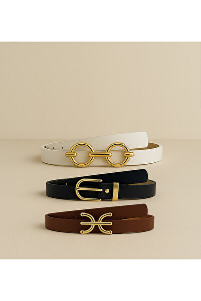 ZEKTON Γυναικεία ζώνη από συνθετικό δέρμα 3 τεμαχίων - Κομψή ζώνη με χρυσή αγ...