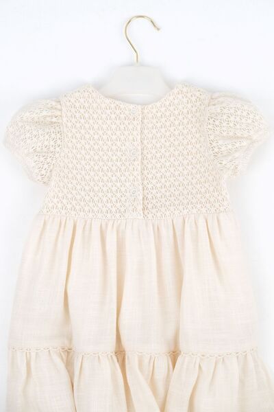 Serkon BABY Lace Detailed Linen 100% Cotton Lined Baby Girl Dress