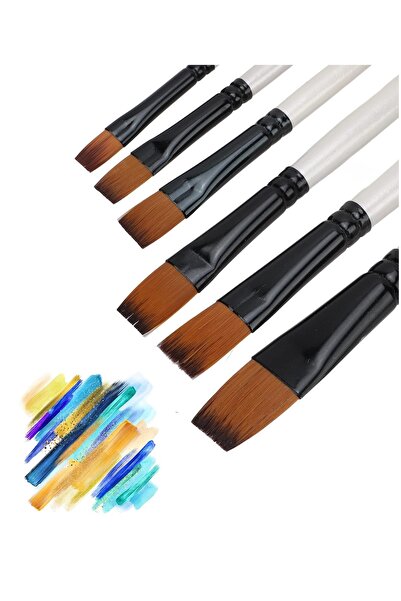 HANNAH Acrylic Watercolor Oil Painting Flat Cut Tip 6 Pieces Painting Brush