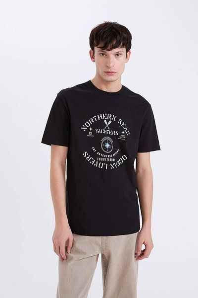 DeFacto 100% Cotton Regular Fit Crew Neck Printed Short Sleeve T-Shirt E1329Ax25Sp