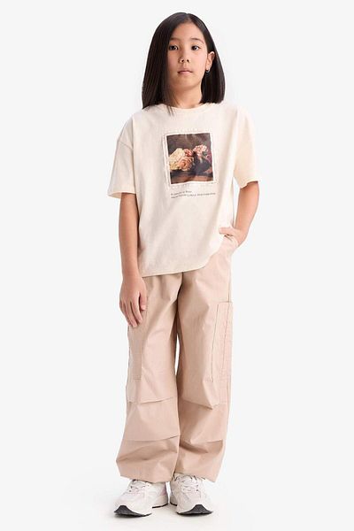 DeFacto Girl's Parachute Cargo Jogger Leg Cotton Pants D7607A825Sm