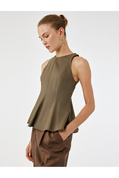 Koton Bol Kalıp Kolsuz Bisiklet Yaka Keten Peplum Bluz