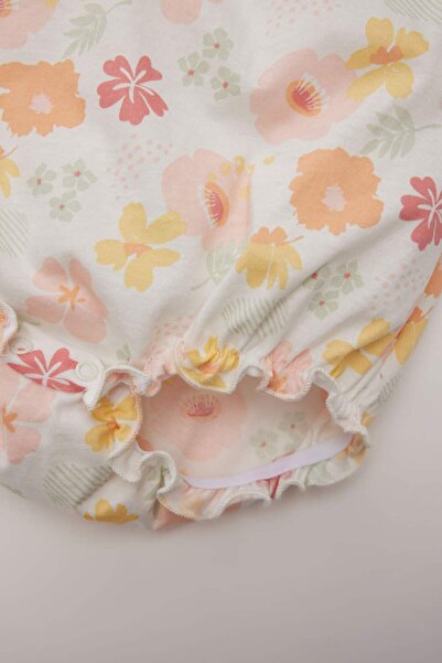 DeFacto Baby Mädchen Neugeborenes Rundhalsausschnitt Floral gekämmte Baumwolle 2 Stück Kurzarm Snap Body C4373A525SM