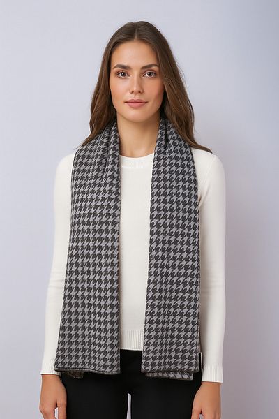 Sebir Moda Houndstooth Patterned Knitwear Shawl