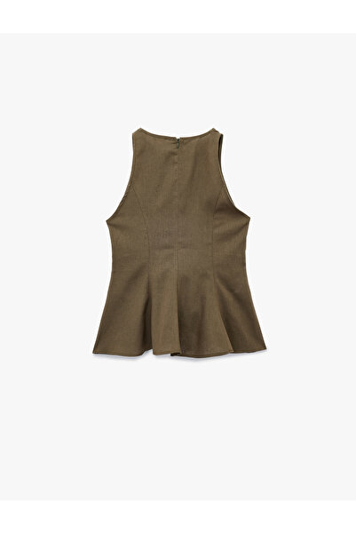 Koton Bol Kalıp Kolsuz Bisiklet Yaka Keten Peplum Bluz