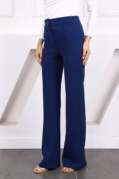 İmajButik Pantaloni cu picioare largi din Lycra bleumarin deschis