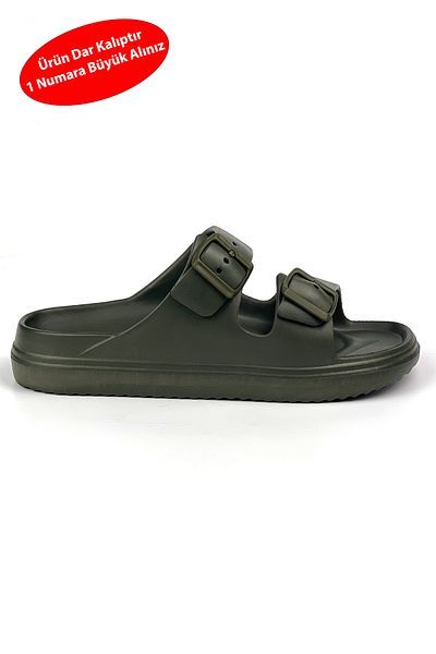 KAJILA Unisex Khaki Double Buckle Non-Slip Sole Adjustable Lightweight Daily Beach Slippers