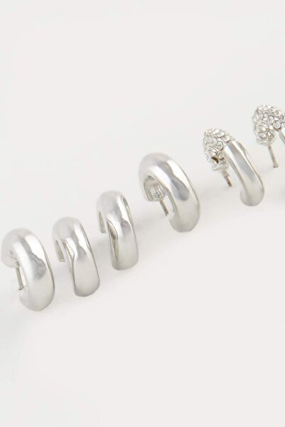 DeFacto Women's 3-Piece Silver Earrings E3059Axns