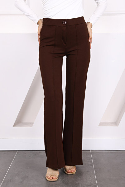 İmajButik Καφέ ισπανικό παντελόνι με φαρδύ πόδι