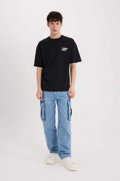 DeFacto 100% Cotton Tom & Jerry Boxy Fit Crew Neck Back Printed Short Sleeve T-Shirt D6790Ax25Sp
