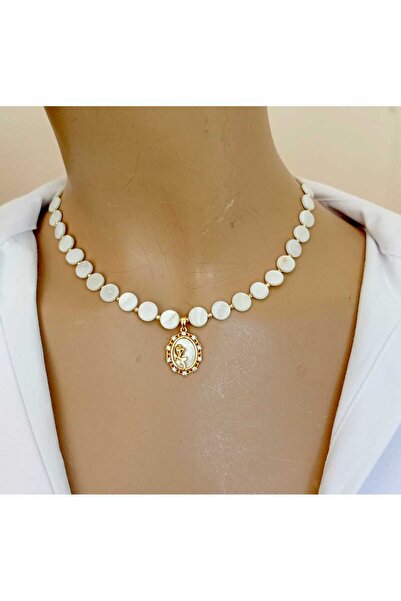 shop Elegant Necklace with Stones – Gold Color Angel Detailed Necklace with Z...