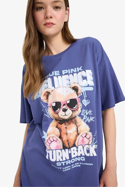 DeFacto Coool Oversize Wide Fit Crew Neck Printed Short Sleeve T-Shirt E0672Ax25Sm