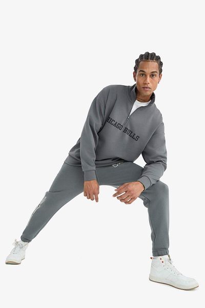 DeFacto DeFactoFit NBA Chicago Bulls Oversize Wide Fit, cu fermoar, guler vertical, Skuba Diver, din țesătură, D