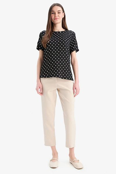 DeFacto Tricou cu mânecă scurtă, cu model, cu decolteu, cu formă normală, E7324AX25SM