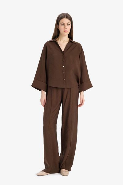 DeFacto Loose Fit Apaşk Collar Basic μακρυμάνικο πουκάμισο E9007AX25SP
