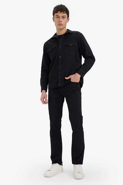 DeFacto 100% Cotton Regular Fit Jean Long Sleeve Slim Shirt E5711Ax25Sp