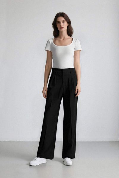 DeFacto Wide Leg Fabric Palazzo Pants Regular Waist Wide Leg E7241Ax25Sp