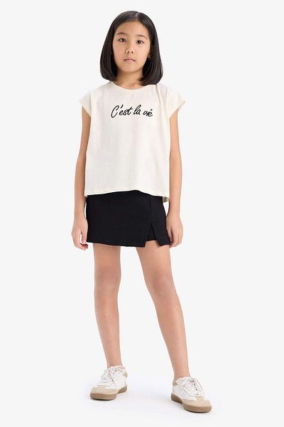 DeFacto Girls' 2-Piece Set Printed Sleeveless T-Shirt Shorts Skirt E1260A825Sm