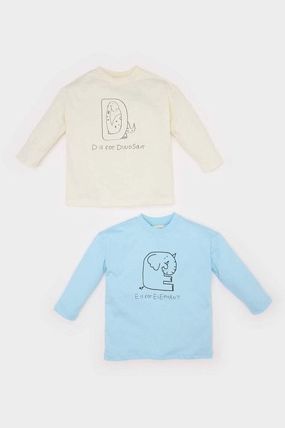DeFacto Baby Boy Newborn Crew Neck Printed Combed Cotton 2-Piece Long Sleeve T-Shirt E6305A525Sp